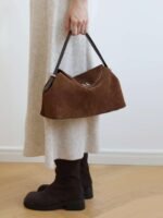 Suede Leather Satchel Handbag
