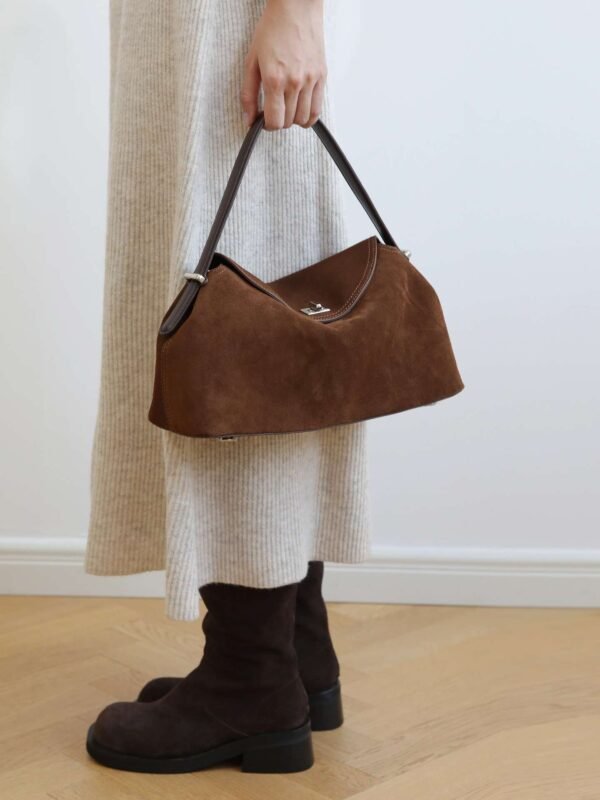 Suede Leather Satchel Handbag