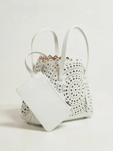 Women's Leather Mini Laser Cut Handbag -