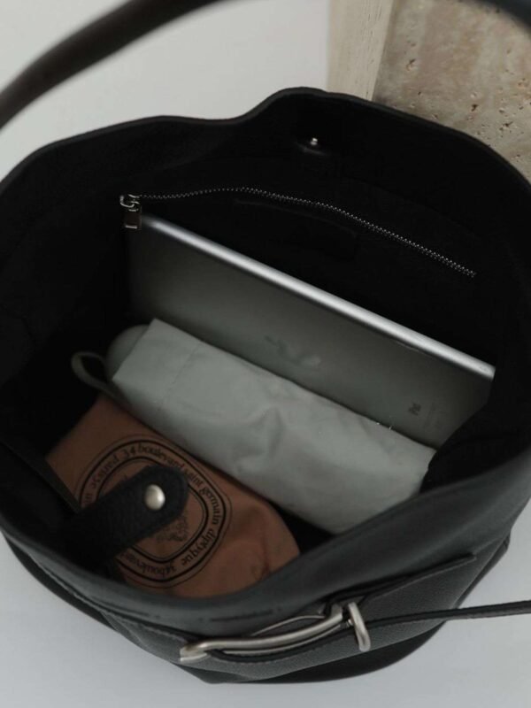 Leather Belted Bucket Bag