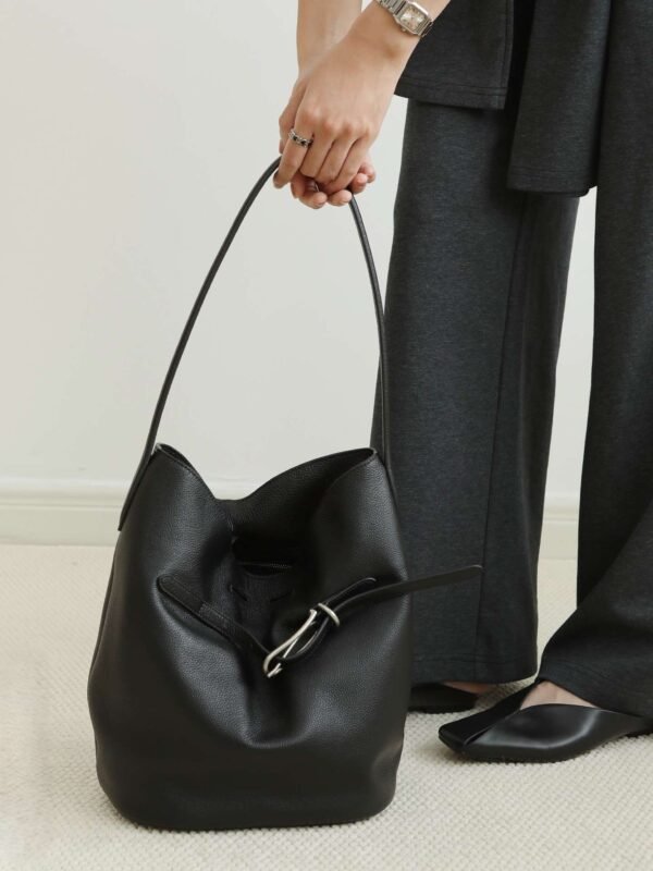Leather Belted Bucket Bag