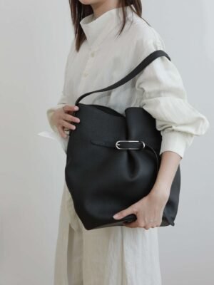 Luxury Leather Belted Bucket Bag