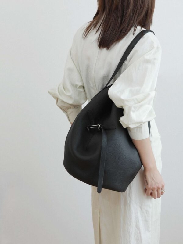 Luxury Leather Belted Bucket Bag