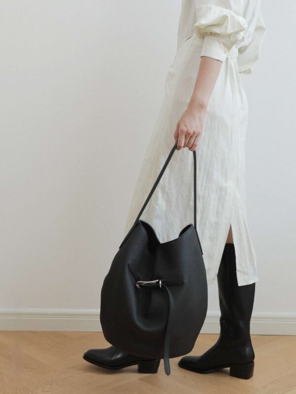 Luxury Leather Belted Bucket Bag