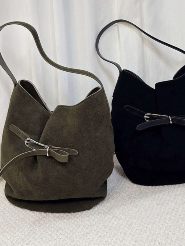 Luxury Leather Belted Bucket Bag