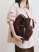 Luxury Leather Belted Bucket Bag