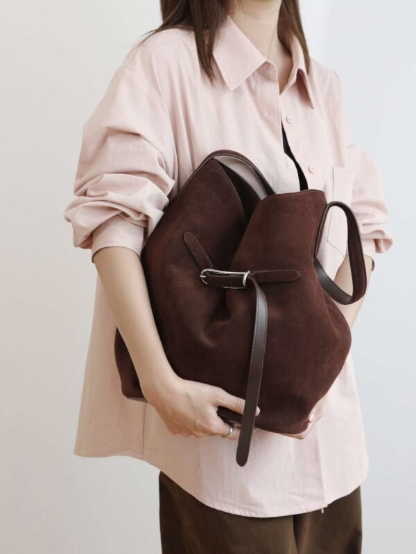 Luxury Leather Belted Bucket Bag